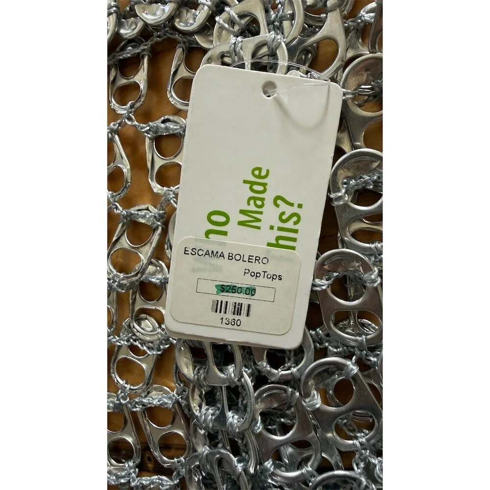 Escama Studio Sweater Womens M Silver Cropped Open Front Shrug Bolero - Picture 7 of 9